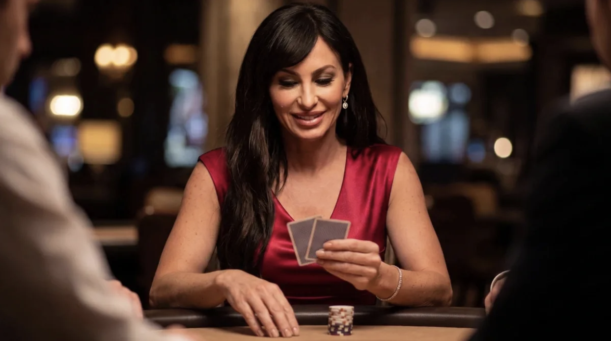 Molly Bloom playing poker and smiling