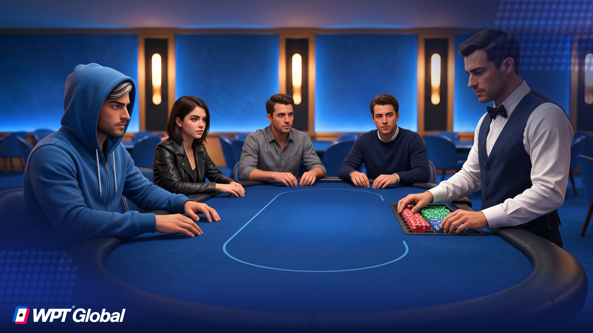 Poker players playing live at a brick-and-mortar casino table.