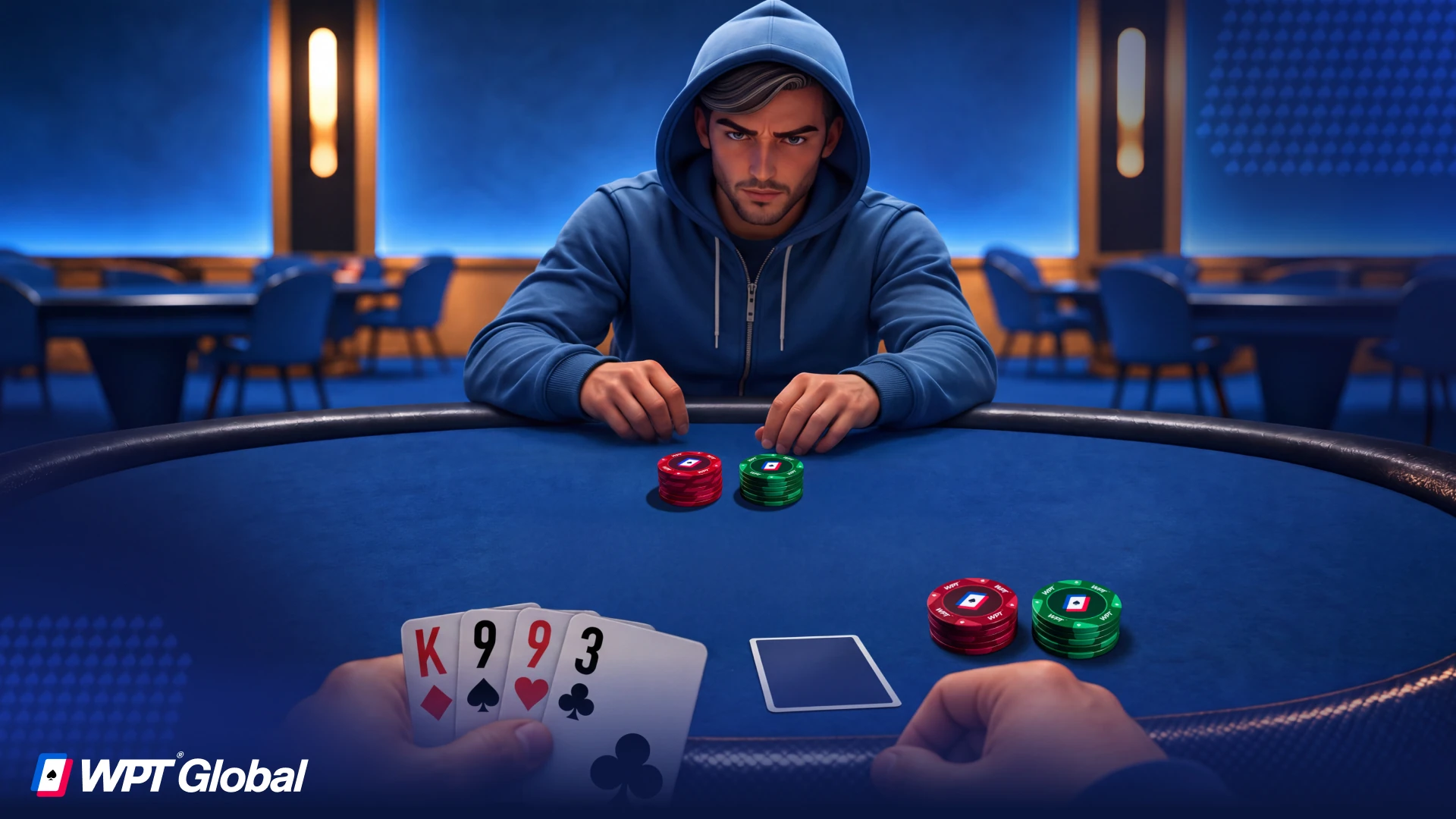 Poker player breaking a hand by discarding a card in draw poker.