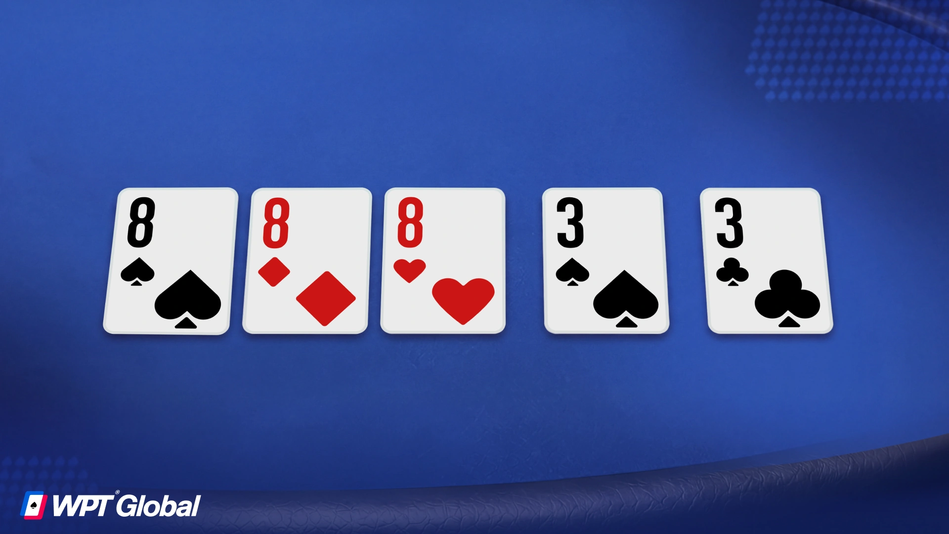Poker hand example showing a full house, commonly called a boat.