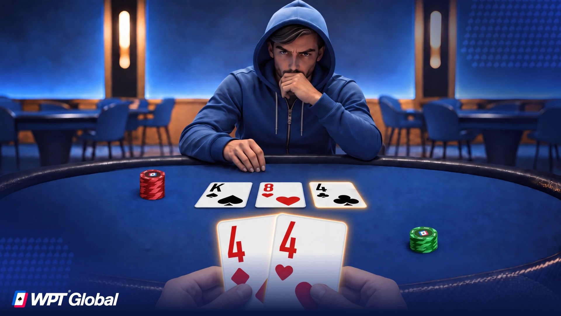 Poker hand showing bottom set made with the lowest pair on the board.