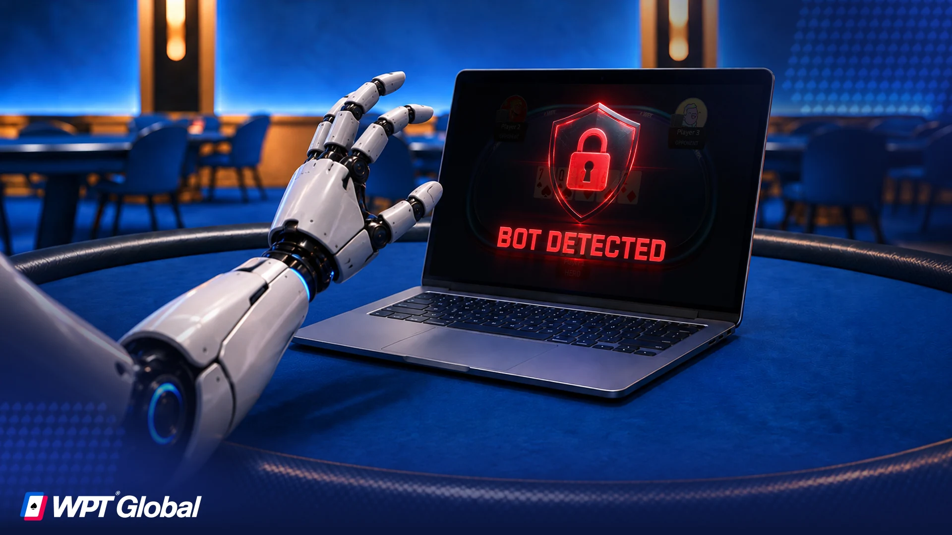 Online poker site alert showing account banned for using a bot.