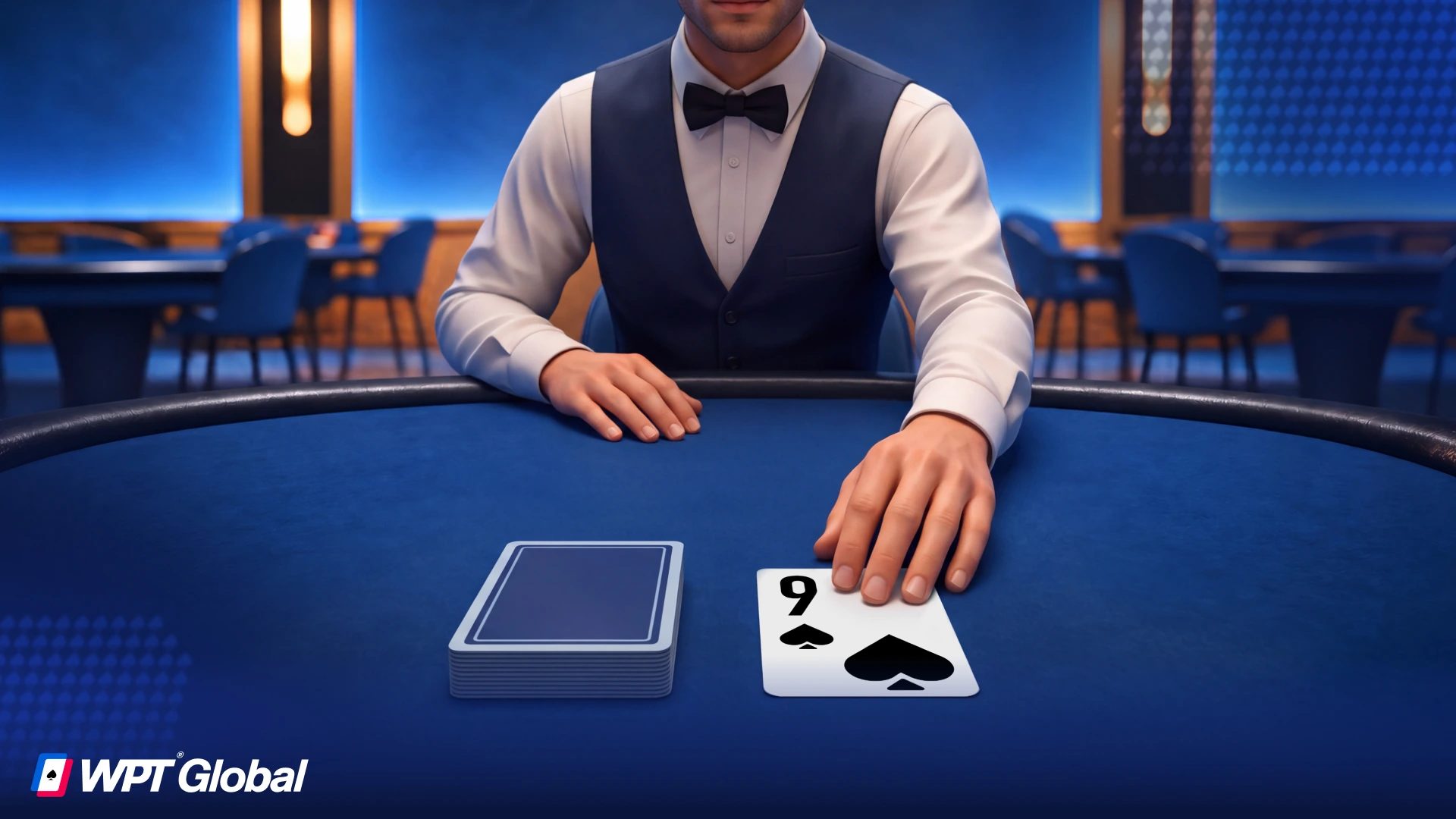 Poker dealer removing a boxed card from play during a live hand.